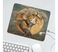 LUYYSKY Rustic Watercolor Japanese Crane Waterproof Base Mouse Pad Classic Japanese Full Moon Animal Crane Pink Cherry Blossom Desk Accessories Decor Lightweight Mouse Pad-30 x 25 CM