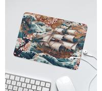 LUYYSKY Rustic Watercolor Pirate Ship Waterproof Base Mouse Pad Japanese Anime Nautical Great Waves Cherry Blossom Desk Accessories Decor Lightweight Mouse Pad-24 x 20 CM