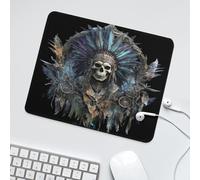 LUYYSKY Spooky Exotic Gothic Skeleton Non-Slip Rubber Mouse Pad Beautiful Abstract Halloween Tribal Feather Dreamcatcher Skull Mouse Pads for Computers Laptop Mouse-30 x 25 CM