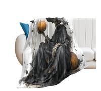 LUYYSKY Spooky Watercolor Skeleton Witch Flannel Blanket Bedding Sofa Decor Halloween Realistic Full Moon Night Animal Bats Plant Pumpkins Skull Soft Warm Throw Blanket, 76x100 cm