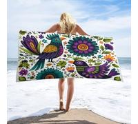LUYYSKY Traditional Beautiful Cute Blue Bird Quick-Drying Beach Towel, Classic Abstract Mexican Animals Blue Birds Plants Flowers Travel Vacation Single Sided Pile Bathroom Towels