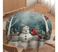 LUYYSKY Traditional Beautiful Cute Blue Bird Waterproof Round Tablecloth Classic Abstract Mexican Animals Blue Birds Plants Flowers Washable Table Cover for Kitchen-36 Wx36 L