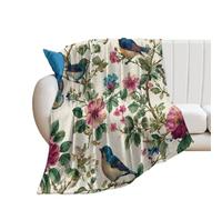 LUYYSKY Traditional Colorful Birds Flannel Blanket Bedding Sofa Decor Rustic Watercolor Animal Birds Butterflies Plant Tree Branch Flowers Soft Warm Throw Blanket, 100x130 cm