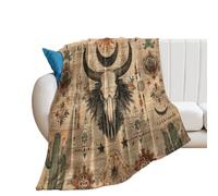 LUYYSKY Vintage Abstract Aztec Cactus Flannel Blanket Bedding Sofa Decor Classic Rustic Bohemian Retro Western Plants Cactus Cow Skull Skeleton Soft Warm Throw Blanket, 76x100 cm