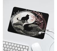 LUYYSKY Vintage Abstract Black White Cat Waterproof Base Mouse Pad Beautiful Japanese Cherry Blossom Floral Ocean Waves Animal Desk Accessories Decor Lightweight Mouse Pad-24 x 20CM