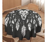 LUYYSKY Vintage Abstract Cow Skull Waterproof Round Tablecloth Classic Aztec Rustic Western Black&White Animal Skull Skeleton Washable Table Cover for Kitchen-60 Wx60 L