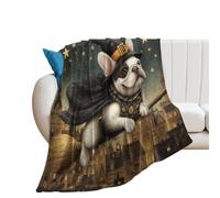 LUYYSKY Vintage Abstract Cute Bulldog Flannel Blanket Bedding Sofa Decor Realistic Mid Century Halloween Night Animal French Bulldog Soft Warm Throw Blanket, 130x150 cm