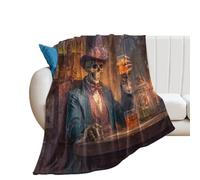 LUYYSKY Vintage Abstract Gothic Skeleton Flannel Blanket Bedding Sofa Decor Modern Funny Halloween Skull Skeleton Bar Print Soft Warm Throw Blanket, 150x200 cm