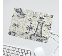 LUYYSKY Vintage Abstract Map Lighthouse Non-Slip Rubber Mouse Pad Mid Century 70s Nautical Theme Sailboat Compass Mouse Pads for Computers Laptop Mouse-24 x 20 CM