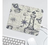 LUYYSKY Vintage Abstract Map Lighthouse Waterproof Base Mouse Pad Mid Century 70s Nautical Theme Sailboat Compass Desk Accessories Decor Lightweight Mouse Pad-30 x 25 CM
