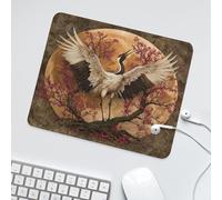 LUYYSKY Vintage Beautiful Japanese Crane Waterproof Base Mouse Pad Colorful Classic Full Moon Animal Crane Pink Cherry Blossom Desk Accessories Decor Lightweight Mouse Pad-30 x 25 CM