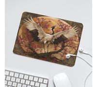 LUYYSKY Vintage Beautiful Japanese Crane Waterproof Base Mouse Pad Colorful Classic Full Moon Animal Crane Pink Cherry Blossom Desk Accessories Decor Lightweight Mouse Pad-24 x 20 CM
