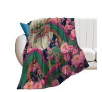 LUYYSKY Vintage Beautiful Mythical Dragon Lightweight Flannel Blanket Retro Realistic Full Moon Japanese Animal Asian Dragon Red Flowers Cozy Soft Throw Blanket, 130x150 cm