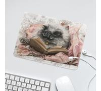 LUYYSKY Vintage Elegant Animals Cat Waterproof Base Mouse Pad Classic Beautiful Mid Century Cute Japanese Cat Plant Flowers Book Desk Accessories Decor Lightweight Mouse Pad-24 x 20 CM