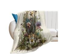 LUYYSKY Vintage Elegant Bald Eagle Lightweight Flannel Blanket Colorful Rustic Animal Bald Eagle Butterfly Plants Flowers Cozy Soft Throw Blanket, 130x150 cm