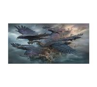 LUYYSKY Vintage Fantasy Crows Absorbent Beach Towel, Realistic Rustic Halloween Theme Wild Animals Black Raven Outdoor Single-Sided Velvet Beach Towel