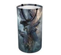 LUYYSKY Vintage Fantasy Crows Versatile Storage Laundry Basket, Realistic Rustic Halloween Theme Wild Animals Black Raven Large Capacity Bathroom Hamper With Handle