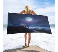 LUYYSKY Vintage Funny Animal Crab Absorbent Beach Towel, Rustic Modern Full Moon Starry Sky Seaside Beach Ocean Life Crab Outdoor Single-Sided Velvet Beach Towel-80 W cm x 160" L cm