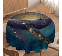 LUYYSKY Vintage Geometric Fish Whale Waterproof Round Tablecloth Beautiful Modern Outer Space Galaxy Nebula Animal Whale Washable Table Cover for Kitchen-152.4" Wx152.4 L cm