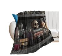 LUYYSKY Vintage Gothic Magic Bookshelf Flannel Blanket Bedding Sofa Decor Classic Gothic Halloween Skull Skeleton Print Soft Warm Throw Blanket, 150x200 cm