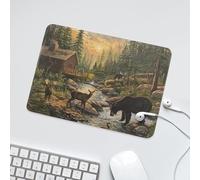 LUYYSKY Vintage Hunting Theme Bear Non-Slip Rubber Mouse Pad Autumn Forest Sunset Farmhouse Cabin Bear Deer Mouse Pads for Computers Laptop Mouse-24 x 20 CM