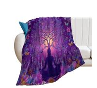 LUYYSKY Vintage Indian Elegant Yoga Flannel Blanket Bedding Sofa Decor Beautiful Rustic Full Moon Animal Butterfly Tree of Life Mystical Patt Soft Warm Throw Blanket, 130x150 cm