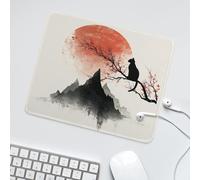LUYYSKY Vintage Japanese Mountain Waterproof Base Mouse Pad Realistic Ink Red Sun Mountain Black Cat Cherry Blossom Desk Accessories Decor Lightweight Mouse Pad-30 x 25 CM