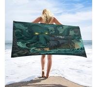 LUYYSKY Vintage Modern Sea Octopus Quick-Drying Beach Towel, Classic Nautical Animal Octopus Pirate Ship Skeleton Skull Travel Vacation Single Sided Pile Bathroom Towels-80 W cm x 160" L cm
