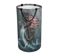LUYYSKY Vintage Nautical Anchors Collapsible Dirty Clothes Basket, Mid Century American Ocean Great Waves USA Flag Anchor Portable Clothes Storage Basket