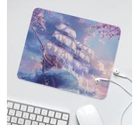 LUYYSKY Vintage Nautical Pirate Ship Waterproof Base Mouse Pad Japanese Watercolor Anime Great Waves Cherry Blossom Desk Accessories Decor Lightweight Mouse Pad-30 x 25 CM