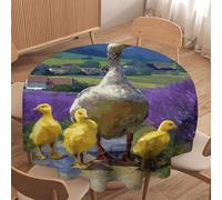 LUYYSKY Vintage Realistic Cute Duck Round Tablecloth Beautiful Abstract Farm Lilac Lavender Field Animal Duckling Washable Decor for Table Cover for Kitchen-152.4" Wx152.4 L cm