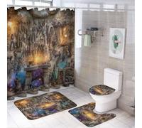 LUYYSKY Vintage Realistic Repair Shop 4Pcs Shower Curtain Sets,Rustic Cabin American Farm Old Repair Tools Print Bathroom Sets with Non-Slip Rugs, Toilet Lid Cover And Bath Mat