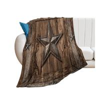 LUYYSKY Vintage Realistic Star Pattern Lightweight Flannel Blanket Classic Abstract Western Texas Star Print Wooden Board Cozy Soft Throw Blanket, 76x100 cm
