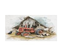 LUYYSKY Vintage Realistic Tractor Absorbent Beach Towel, Rustic American Western Farmhouse Barn Old Red Tractor Sheep Outdoor Single-Sided Velvet Beach Towel