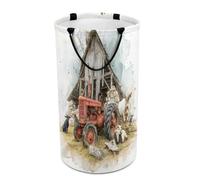 LUYYSKY Vintage Realistic Tractor Collapsible Dirty Clothes Basket, Rustic American Western Farmhouse Barn Old Red Tractor Sheep Portable Clothes Storage Basket