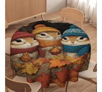 LUYYSKY Vintage Rustic Cute Squirrel Round Tablecloth Beautiful Classic Autumn Animal Squirrels Maple Leaves Washable Decor for Table Cover for Kitchen-177.8" Wx177.8 L cm