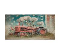 LUYYSKY Vintage Rustic Tractor Absorbent Beach Towel, American Realistic Western Farm Wildflower Old Red Tractor Outdoor Single-Sided Velvet Beach Towel
