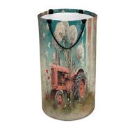LUYYSKY Vintage Rustic Tractor Collapsible Dirty Clothes Basket, American Realistic Western Farm Wildflower Old Red Tractor Portable Clothes Storage Basket