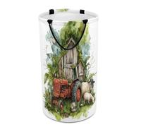 LUYYSKY Vintage Rustic Tractor Versatile Storage Laundry Basket, American Realistic Western Farmhouse Barn Old Red Tractor Sheep Large Capacity Bathroom Hamper With Handle
