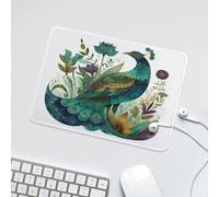 LUYYSKY Vintage Watercolor Elegant Peacock Waterproof Base Mouse Pad Rustic Abstract Tropical Jungle Botanical Flowers Animal Peacock Desk Accessories Decor Lightweight Mouse Pad-24 x 20 CM