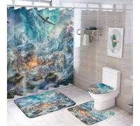 LUYYSKY Watercolor Fantasy Tank Shower Curtain Decor Set,Modern American Snowy Mountain Forest Army Fighter Bathroom Decor Sets With Rugs,Bathroom Shower Curtain Set