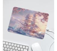 LUYYSKY Watercolor Pristine Pirate Ship Non-Slip Rubber Mouse Pad Japanese Anime Nautical Great Waves Cherry Blossoms Mouse Pads for Computers Laptop Mouse-24 x 20 CM