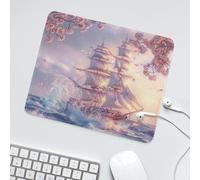 LUYYSKY Watercolor Pristine Pirate Ship Waterproof Base Mouse Pad Japanese Anime Nautical Great Waves Cherry Blossoms Desk Accessories Decor Lightweight Mouse Pad-30 x 25 CM