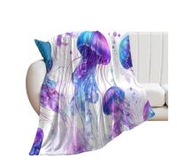 LUYYSKY Watercolor Romantic Animal Jellyfish Lightweight Flannel Blanket Beautiful Rustic Underwater Sea Life Jellyfish Print Cozy Soft Throw Blanket, 130x150 cm