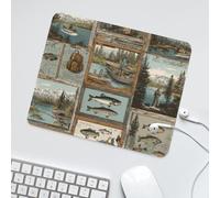 LUYYSKY Western Abstract Fishing Theme Waterproof Base Mouse Pad Rustic Watercolor Nature Landscape Plaid Patchwork Print Desk Accessories Decor Lightweight Mouse Pad-30 x 25 CM