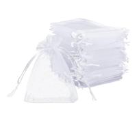 luzen 50Pcs Empty Organza Drawstring Bags Candy Chocolates Cookies Gift Organza Bags Jewelry Bags Small Drawstring Pouches for Wedding Christmas Halloween Party Favor Presents Bags, 4x6 Inch, White