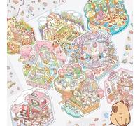 Luzhans 50 Sets Sticker Therapy Scenes Collection Book for Adults Stress Relief Pass The Time,DIY 3D Sticker Scene,Make Your Own House Miniature Cartoon Animal Isometric Scene Funny Stickers