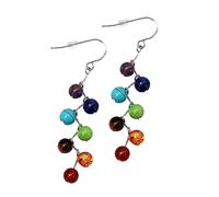 Luzhengyang Handmade Yoga Gemstone Beads Dangle Earrings - Luxury Natural Stone Jewelry for Ladies - 7 Colors