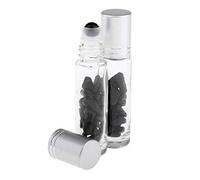 Luzhengyang REFILLABLE Crystal Stone Oil Massage Roller Ball Set 10ML Essential Oil Perfume Roller Bottle Holder Glass Bottles Makeup Vials Container for Fragrance Cream - Obsidian