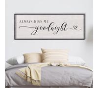 LuZhiQiang Above Bed Love Theme Wall Decor Always Kiss Me Goodnight Sign 40"×15" Wood Framed for Master Bedroom Over Bed Wall Art (Black)